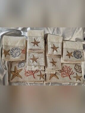 Avanti Sea Treasure Ivory Embroidered Embellished 8 Pc Towel Set Coastal